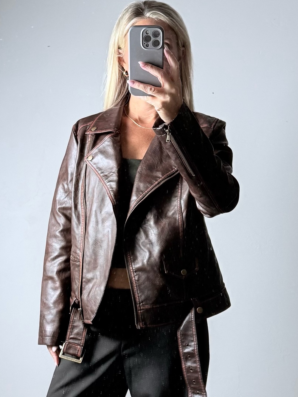 Women's Dark Brown Leather Biker Jacket - Classic Moto Style